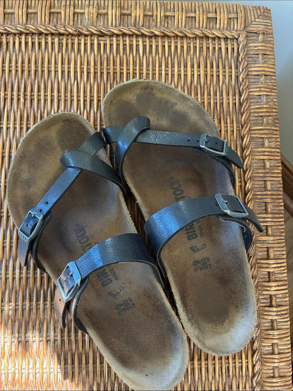 Birkenstock Women’s Black Leather Three-Strap Sandals